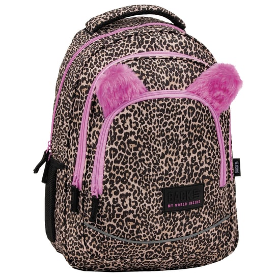 Plecak szkolny dla dziewczynki BackUp panterka pluszowe uszka trzykomorowy BackUp
