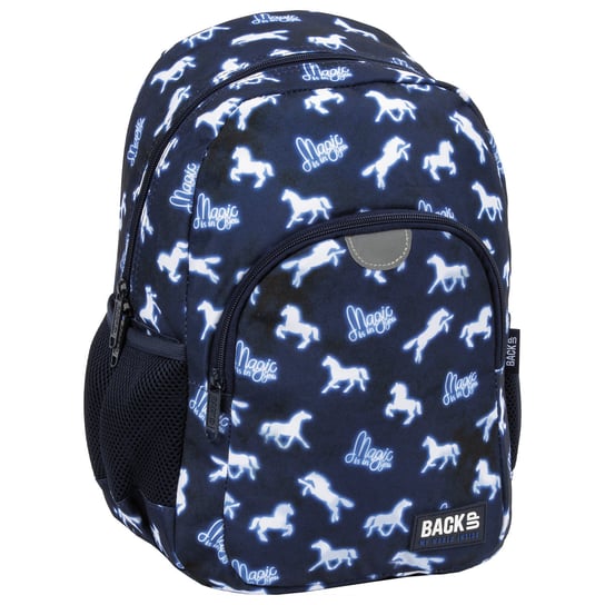 Plecak szkolny dla dziewczynki ciemnoniebieski BackUp konie dwukomorowy BackUp
