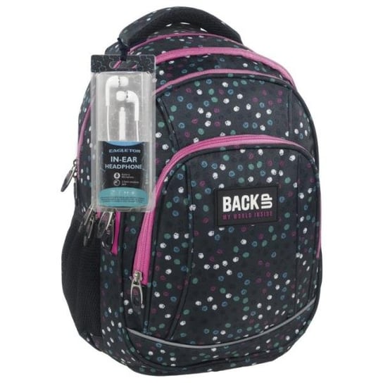 Plecak szkolny dla dziewczynki czarny BackUp kropki czterokomorowy BackUp