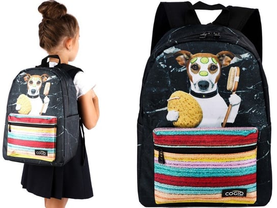 Plecak szkolny dla dziewczynki czarny Cagio M-5064A pies jednokomorowy Cogio