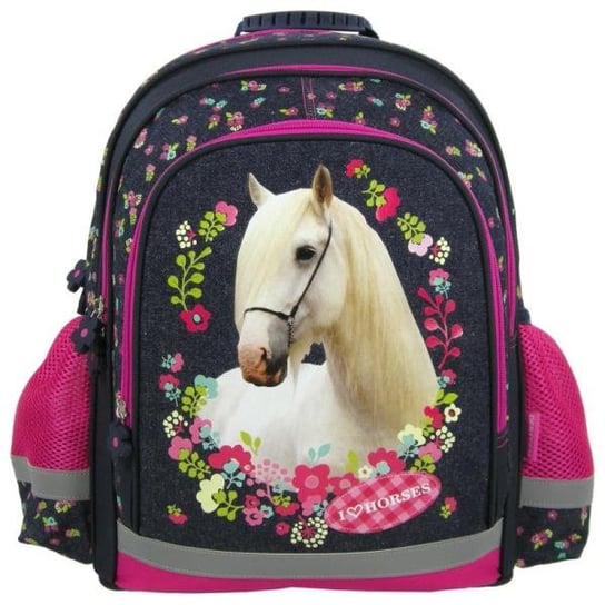 Plecak szkolny dla dziewczynki czarny Derform konie dwukomorwy Derform