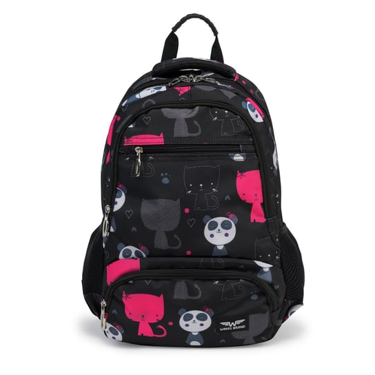 Plecak szkolny dla dziewczynki czarny Wings kot,panda Wings
