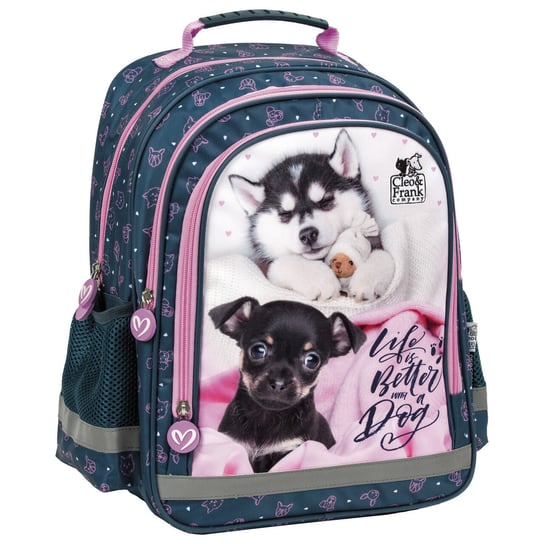 Plecak szkolny dla dziewczynki Derform Cleo i Frank pies dwukomorowy Derform