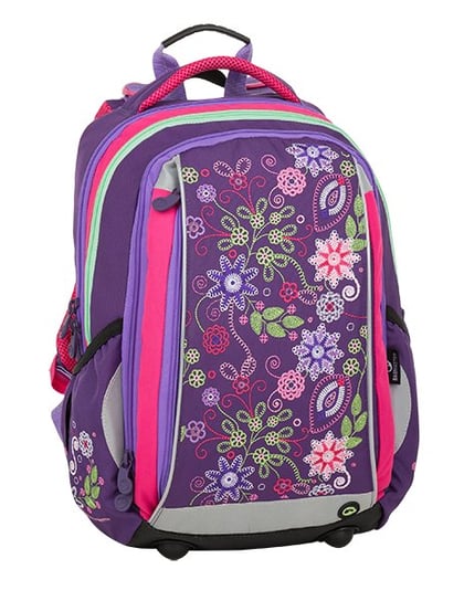 Plecak szkolny dla dziewczynki fioletowy BAGMASTER  kwiaty trzykomorowy BAGMASTER