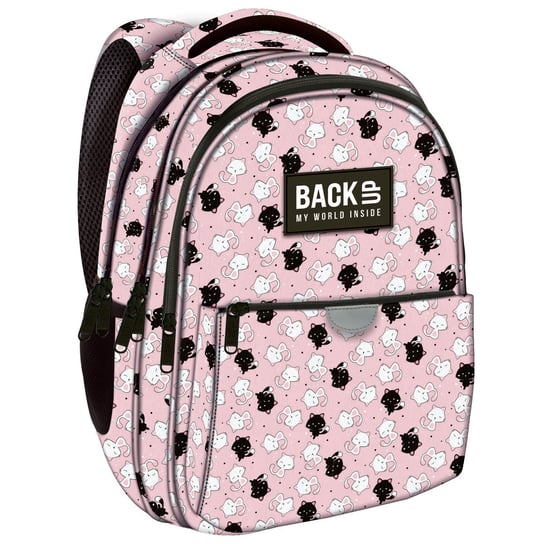 Plecak szkolny dla dziewczynki jasnoróżowy BackUp kot trzykomorowy BackUp