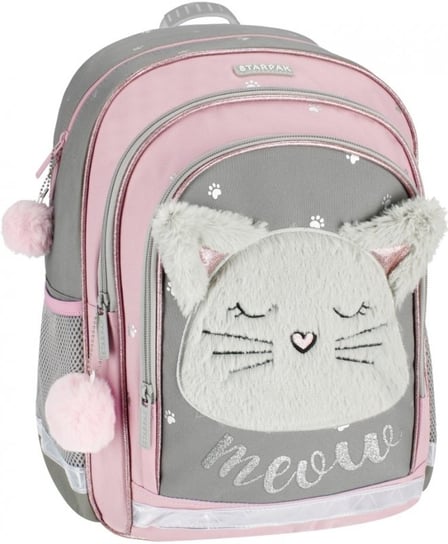 Plecak szkolny dla dziewczynki jasnoróżowy PakaNiemowlaka kot wielokomorowy PakaNiemowlaka