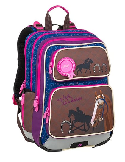 Plecak szkolny dla dziewczynki niebieski BAGMASTER  konie trzykomorowy BAGMASTER