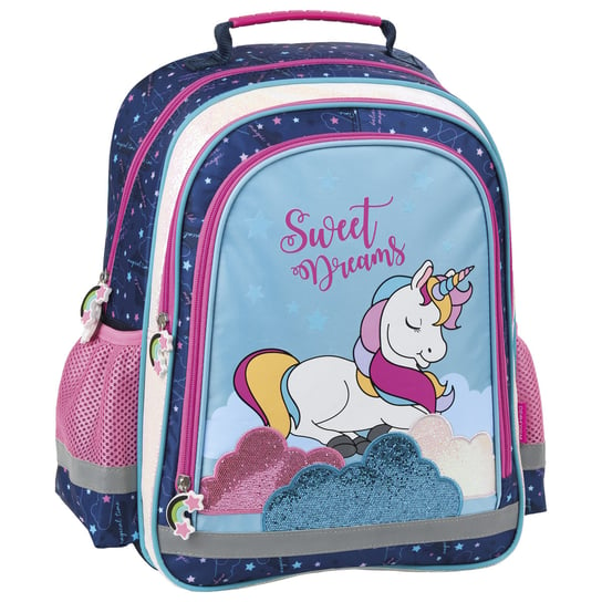 Plecak szkolny dla dziewczynki niebieski Derform  jednorożec dwukomorowy Derform