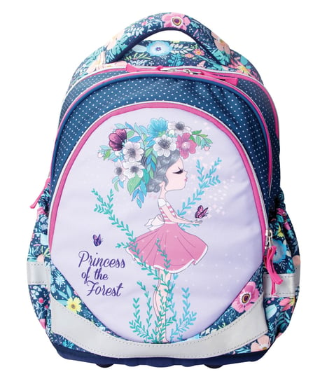 Plecak szkolny dla dziewczynki niebieski Eurocom  kwiaty trzykomorowy Eurocom