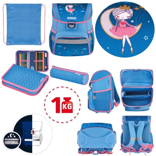 Plecak szkolny dla dziewczynki niebieski Herlitz jednokomorowy z elementami odblaskowymi Herlitz
