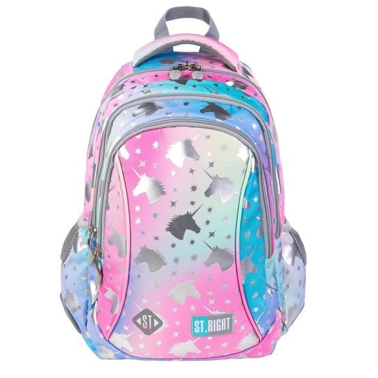 Plecak szkolny dla dziewczynki różowo-niebieski PakaNiemowlaka jednorożec wielokomorowy PakaNiemowlaka