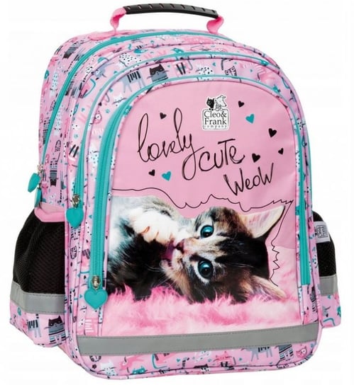 Plecak szkolny dla dziewczynki różowy Derform Kot trzykomorowy PakaNiemowlaka