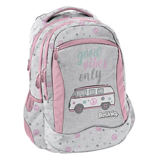 Plecak szkolny dla dziewczynki szary Be Uniq.  trzykomorowy Be Uniq.