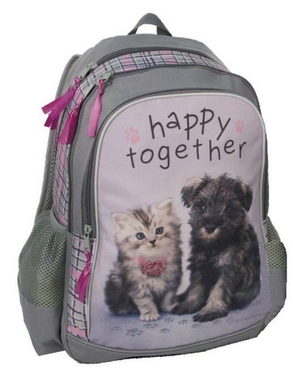 Plecak szkolny dla dziewczynki szary Paso Rachael Hale pies kot dwukomorowy Paso