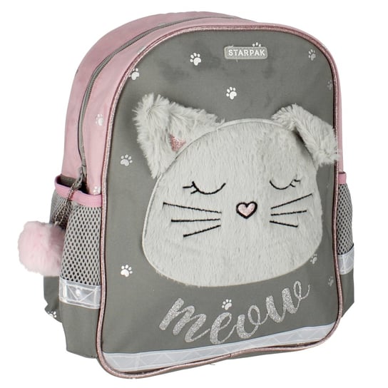 Plecak szkolny dla dziewczynki szary Starpak Kot jednokomorowy Starpak