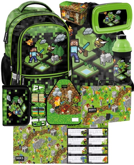 Plecak szkolny zestaw dla chłopca, Minecraft, zielony, Paso Paso
