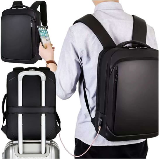 Plecak torba na laptopa 15.6 cal męski damski duży USB do samolotu na walizkę Unisex 42x30x10cm Alogy wodoodporny Czarny Alogy