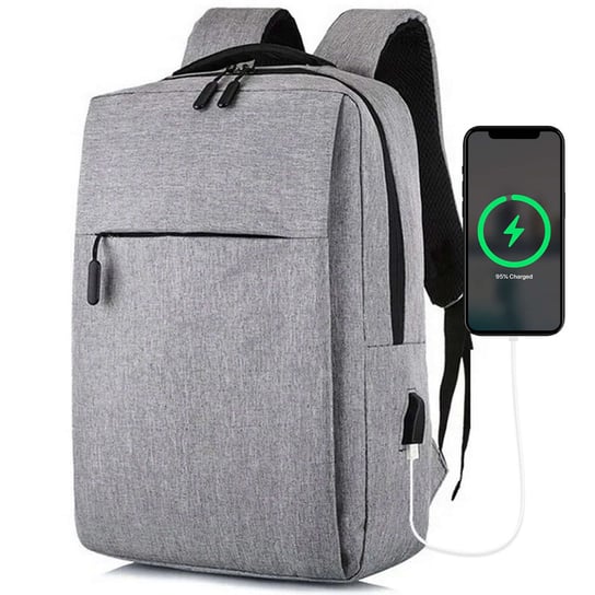 Plecak torba na laptopa 15,6" duży wodoodporny z portem USB Unisex 41x29x12cm do samolotu Alogy Backpack Szary Alogy
