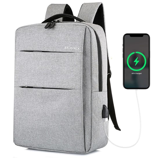 Plecak torba na laptopa 15,6" duży wodoodporny z portem USB Unisex 44x34x13cm do samolotu Alogy Backpack Szary Alogy
