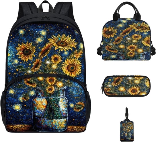 Plecak Z Nadrukiem Słonecznika "Gwiaździsta Noc " Van Gogha"4Szkolna Torba Uczestnika -Na Białym Tle Na Lunch-Box, Ołówek Other