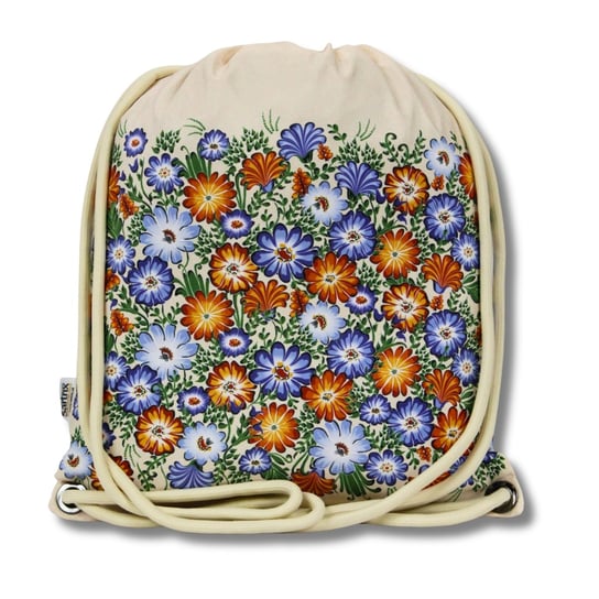 Plecak z podszewką folk opolski kwiaty łąka beżowy Sartrix