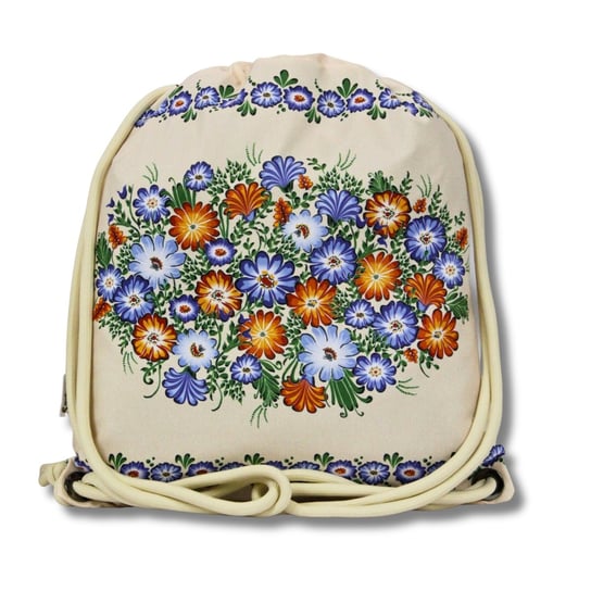 Plecak z podszewką folk opolski kwiaty lato beżowy Sartrix