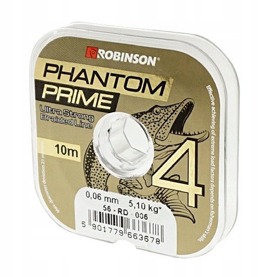 Plecionka Phantom Prime X4 0,08mm 10M Ciemnoziel. Robinson