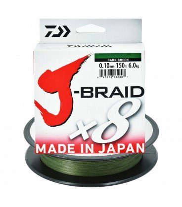 Plecionki Daiwa J-Braid X8 ciemnozielone 150m 0,10 mm Daiwa