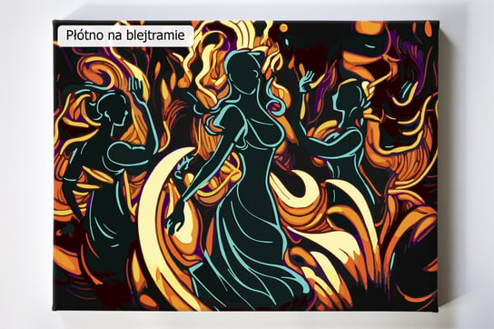 Płomienny taniec, kobieta, ogień, wir, malowanie po numerach, blejtram Akrylowo