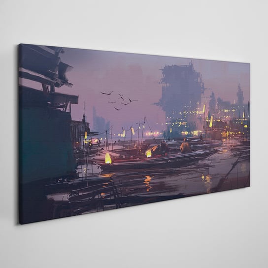 Płótno obraz na ścianę Łodzie mgła lampy 100x50 cm Coloray