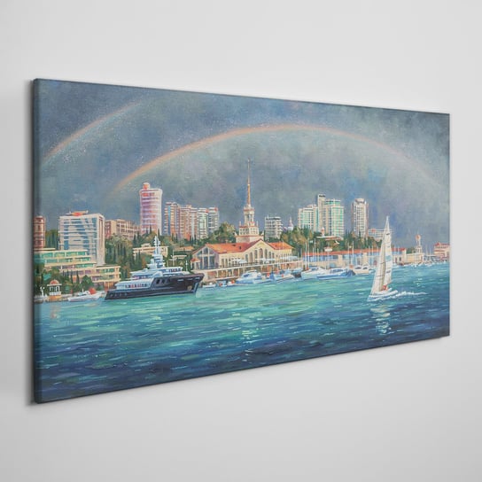 Płótno obraz na ścianę Port statki tęcza 100x50 cm Coloray