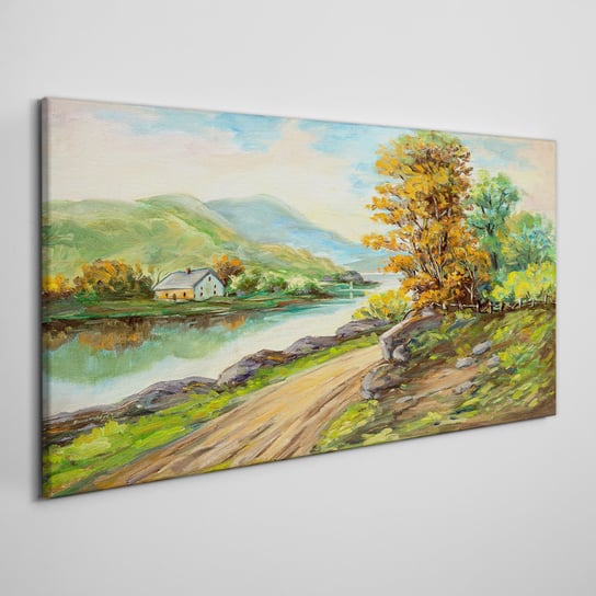 Płótno obraz na ścianę Wieś drzewa rzeka 100x50 cm Coloray