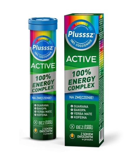 Plusssz Active 100% Energy Complex, smak owocowy, 20 tabletek musujących Suplement diety Plusssz