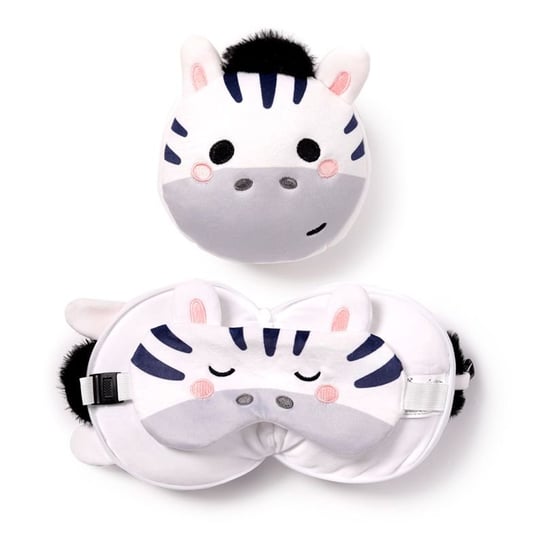 Pluszowa okrągła poduszka podróżna i maska na oczy Zebra Adoramals Puckator