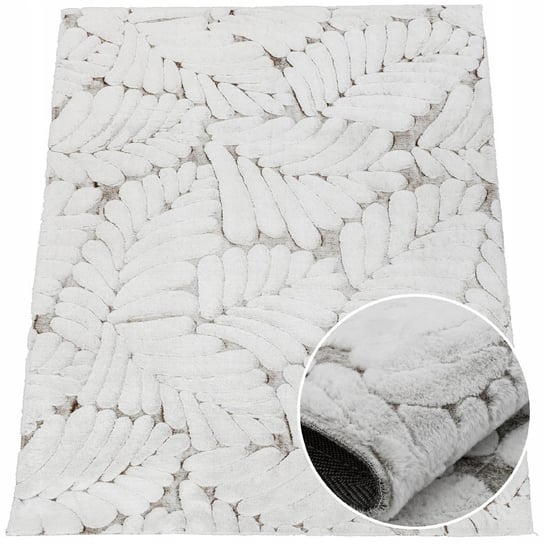 Pluszowy dywan Rabbit Wzór 3D Liście, Beżowy, 160x230 cm MD