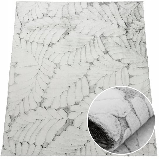 Pluszowy dywan Rabbit Wzór 3D Liście, Szary, 120x160 cm MD