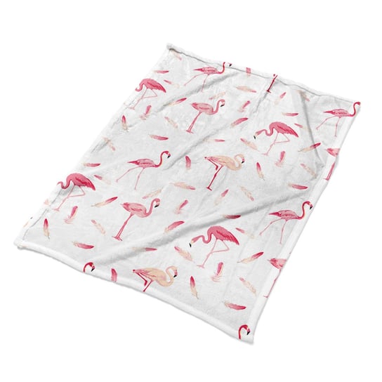 Pluszowy koc na łóżko dla dzieci Stado flamingów, Fabricsy Fabricsy