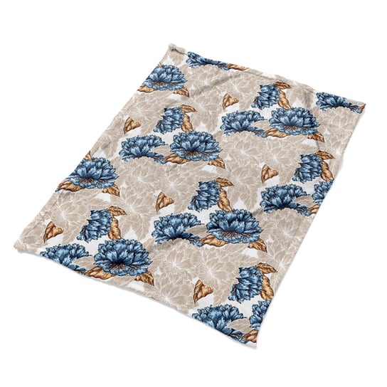 Pluszowy koc tkanina Niebieskie kwiaty ekologiczny, Fabricsy Fabricsy