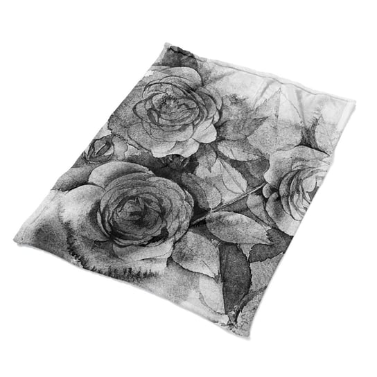 Pluszowy kocyk na łóżko miękki Czarno-białe róże, Fabricsy Fabricsy