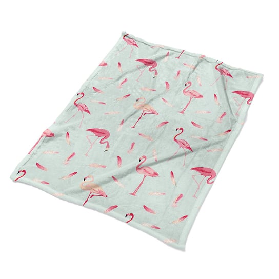 Pluszowy pled koc do mieszkania Flamingi i pióra, Fabricsy Fabricsy