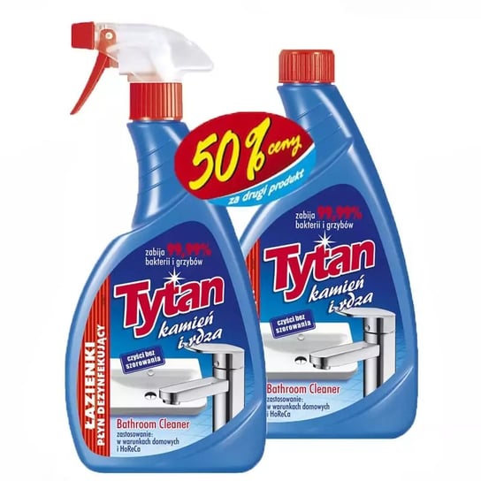 Płyn do mycia łazienek Tytan dezynfekujący kamień i rdza spray 500g + zapas 500g TYTAN