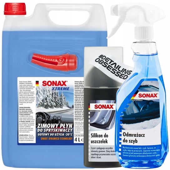 Płyn Do Spryskiwaczy Zimowy Sonax Xtreme -20C 4L + Odmrażacz I Sylikon SONAX