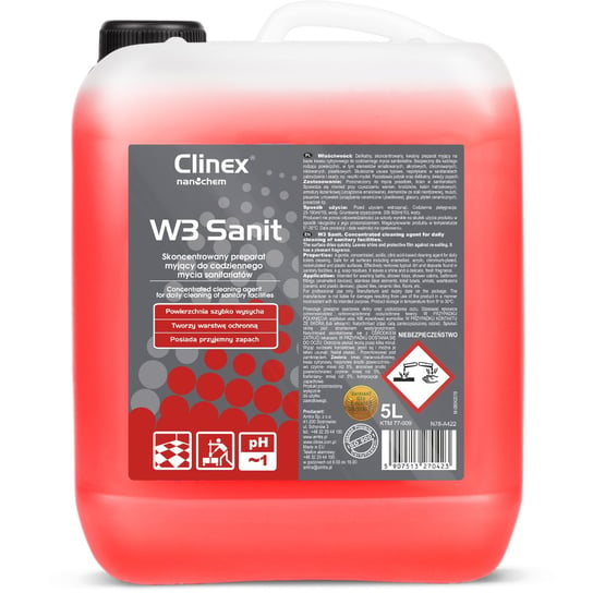Płyn Koncentrat Do Mycia Glazury Podłóg Ścian W Sanitariatach Łazienkach Clinex W3 Sanit 5L Clinex