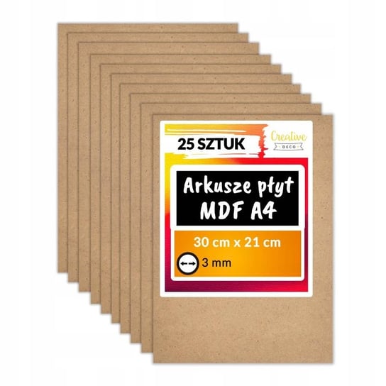 Płyta MDF do cięć laserem grawerowania malowania wycinania 3mm A4 x 25 szt Creative Deco