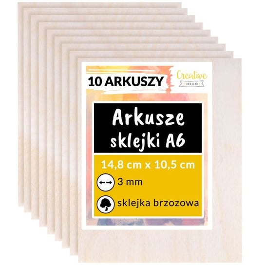 Płyta sklejka do cięcia laserem grawerowania dekoracji 3mm A6 x 10 sztuk Creative Deco