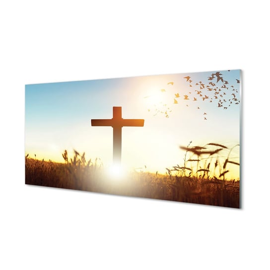 Płyta szklana dekor +klej Krzyż pole słońce 120x60 Tulup