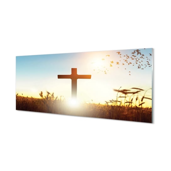 Płyta szklana dekor +klej Krzyż pole słońce 125x50 cm Tulup