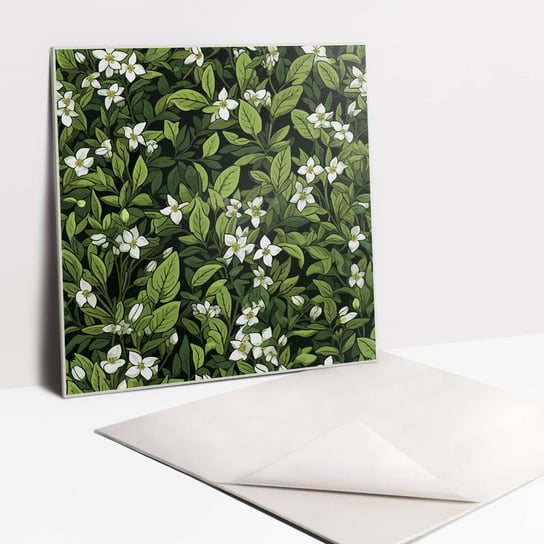 Płytki PCV z Klejem - Białe kwiaty i liście, 30x30 cm - 9 sztuk Tulup