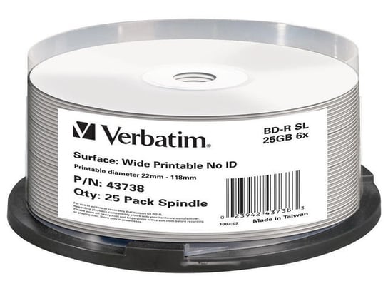 Płyty BD-R VERBATIM DataLife+ Printable 43738, 25 GB, 6x, 25 szt. Verbatim