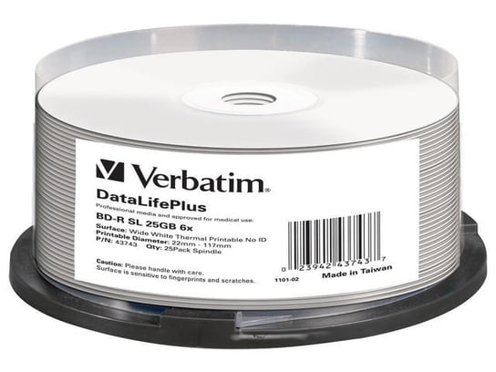 Płyty BD-R VERBATIM DataLife+ Printable Thermal 43743, 25 GB, 6x, 25 szt. Verbatim
